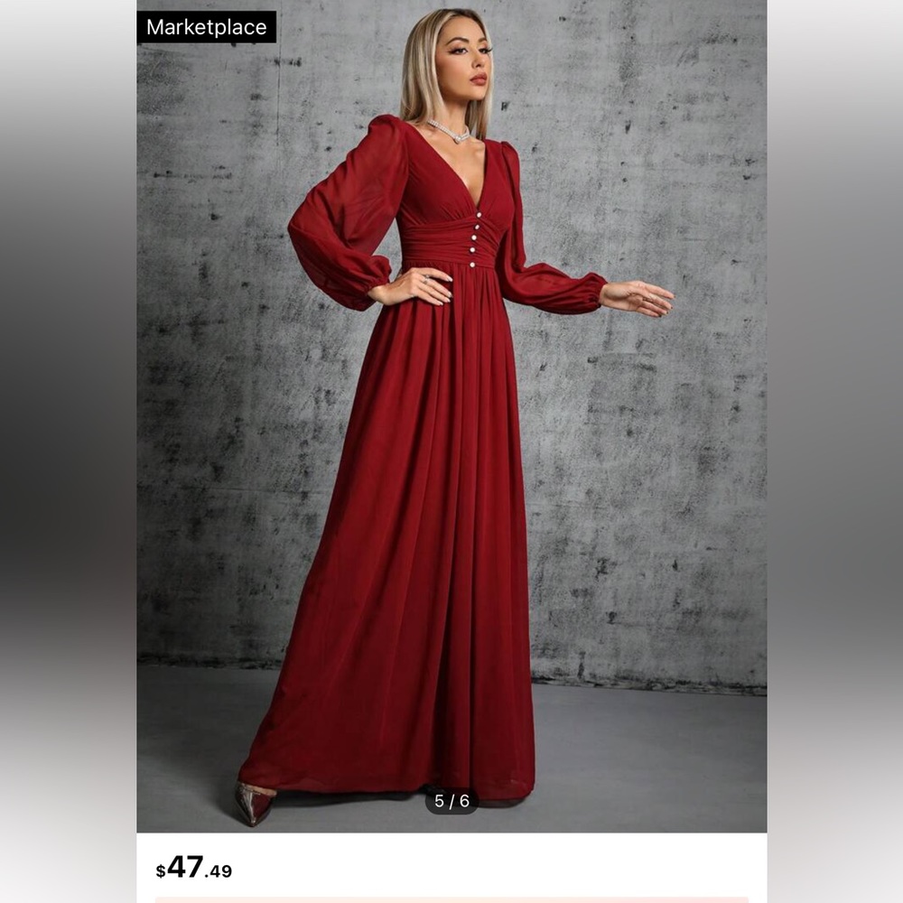 Burgundy Lantern Sleeve Dress (Large)
